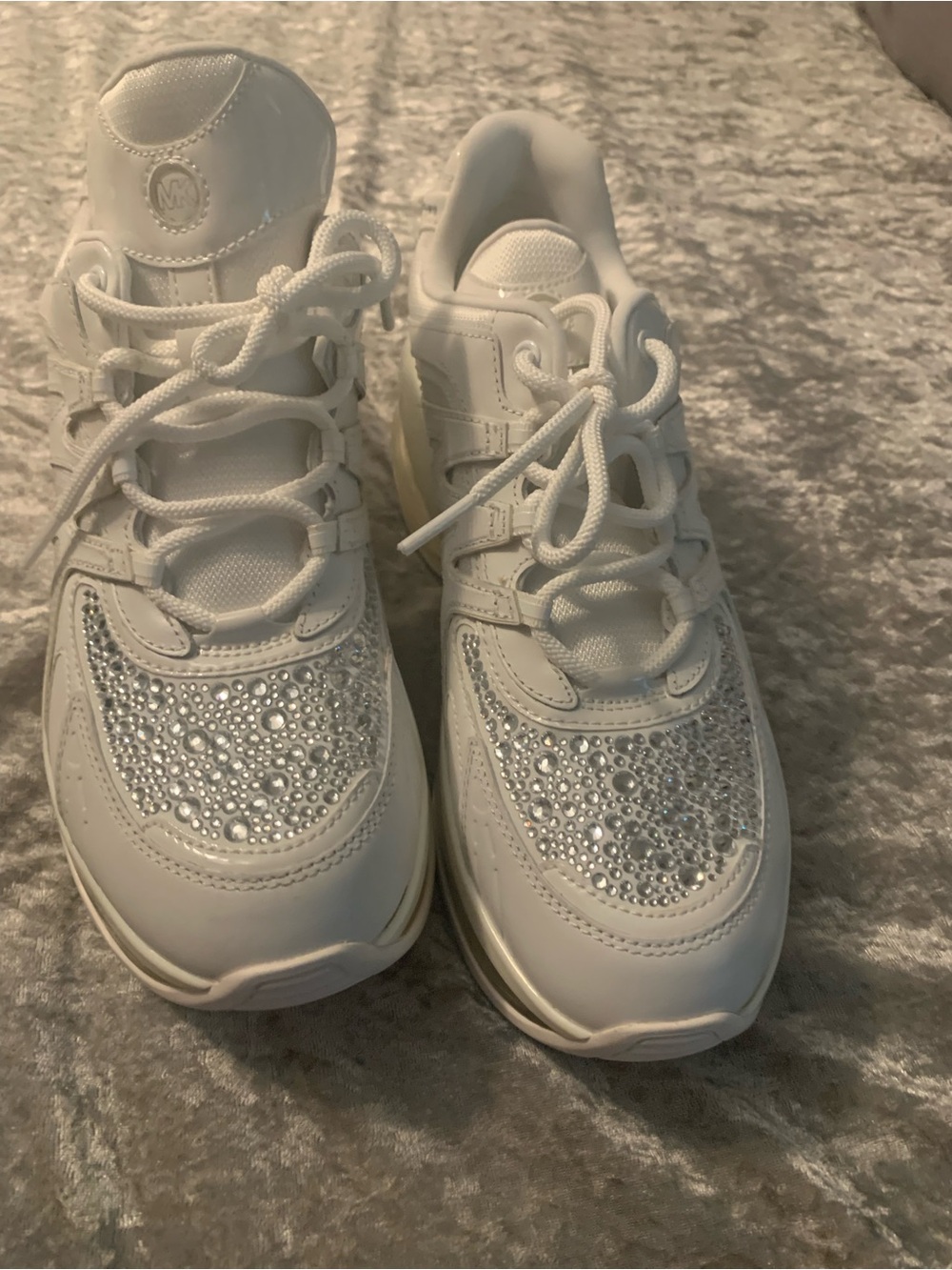Michael Kors White Rhinestone-Trim Platform Sneakers